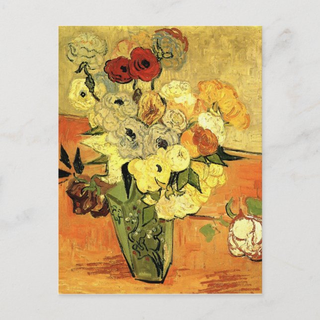 Japanska Vas med Ro och Anemones av van Gogh Vykort (Framsida)