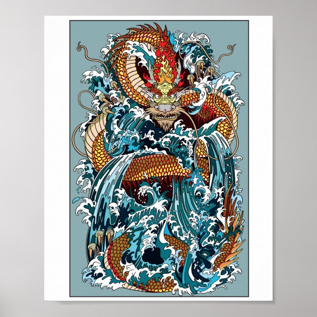 Japanska vatten drake. Illustration Poster (Framsidan)