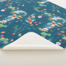 Japanska Vatten Garden Teal Sherpa Blanket