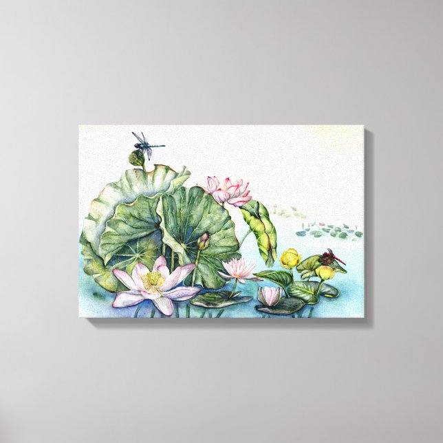 Japanska Vatten Lilies och Lotus Flowers Canvastryck (Framsida)