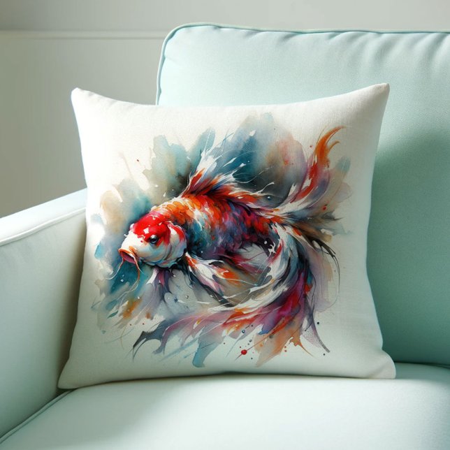 Japanska vattenfärga Koi fiskfyllningar Kudde (Koi fish pillows pond red oriental watercolor Japanese Feng shui)