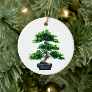 Japanska vattenfärgen Bonsai Träd Julgransprydnad Keramik