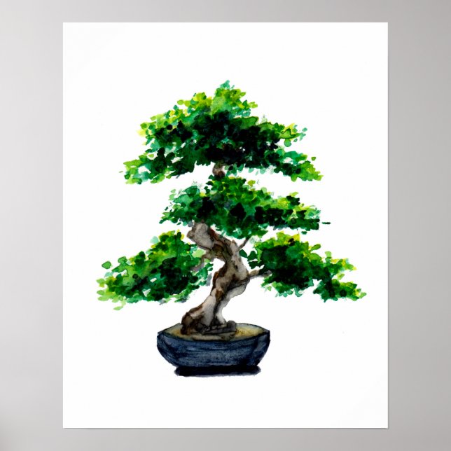 Japanska vattenfärgen Bonsai Träd Poster (Framsidan)