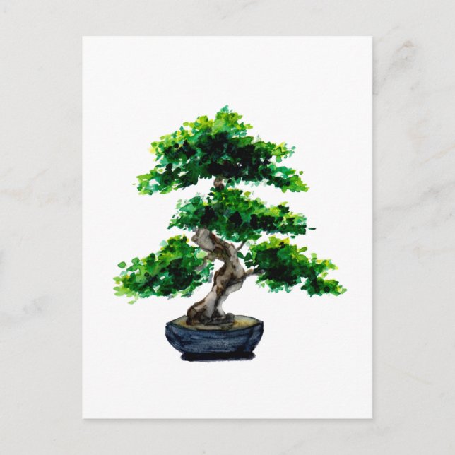 Japanska vattenfärgen Bonsai Träd Vykort (Framsida)