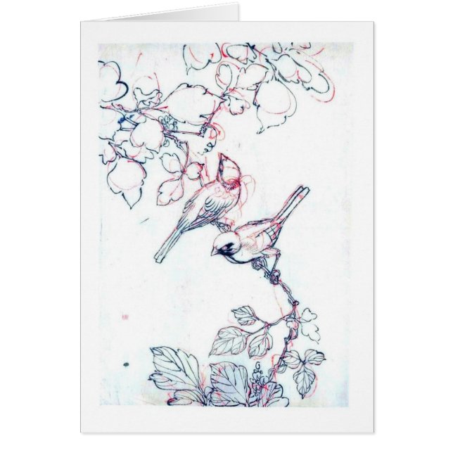 Japanska vintagefågelkort hälsningskort (Framsidan)