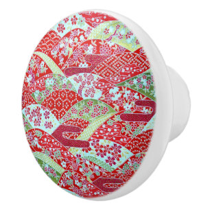 Japanska Washi Art Red Blommigt Origami Yuzen Knoz Knopp