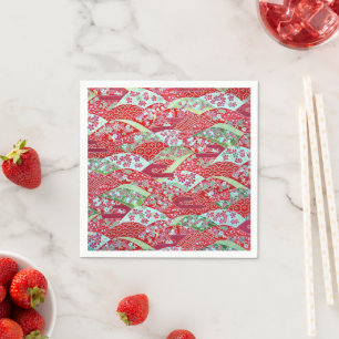 Japanska Washi Red Blommigt Origami Yuzen Napkins Pappersservett