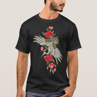 Japanska White Crane T Vintage Embroidery-utseende T Shirt