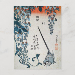 Japanska Wisteria och Wagtail (av Hokusai) Vykort