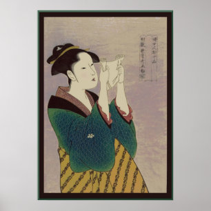 Japanska Woman Reading Brev Poster