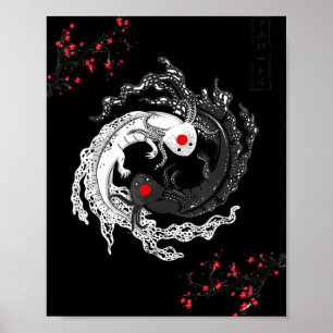 Japanska Yin Yang Axolotls Art Graphic Anime Axolo Poster