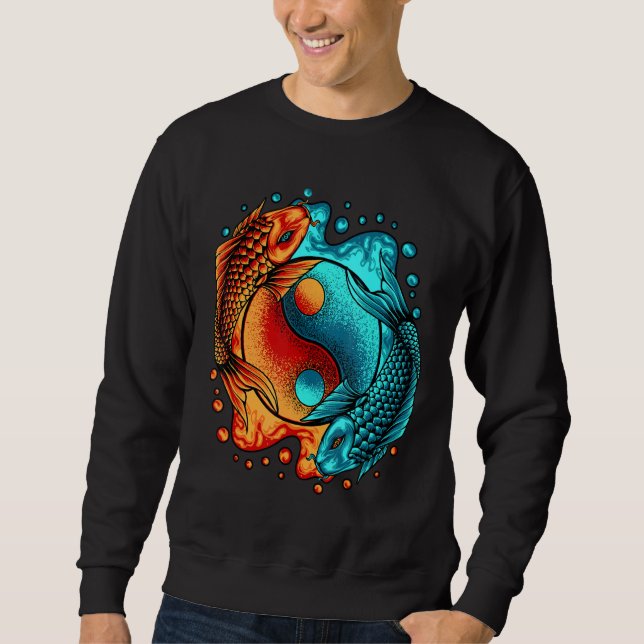 Japanska Yin Yang Koi Carp Nishikigoi Fish Asian S Lång Ärmad Tröja (Framsida)