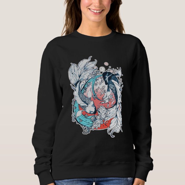 Japanska Yin Yang Koi Fish T Shirt (Framsida)