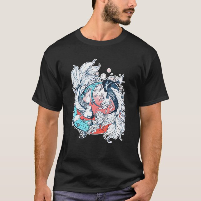 Japanska Yin Yang Koi Fish T Shirt (Framsida)