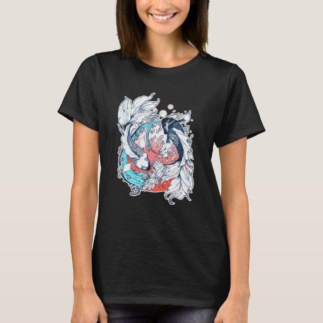 Japanska Yin Yang Koi Fish T Shirt (Framsida)