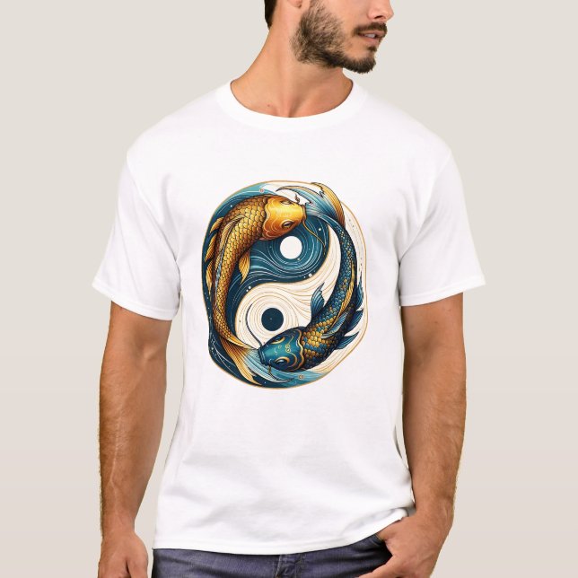 Japanska Yin Yang Symbol Koi Fish T Shirt (Framsida)