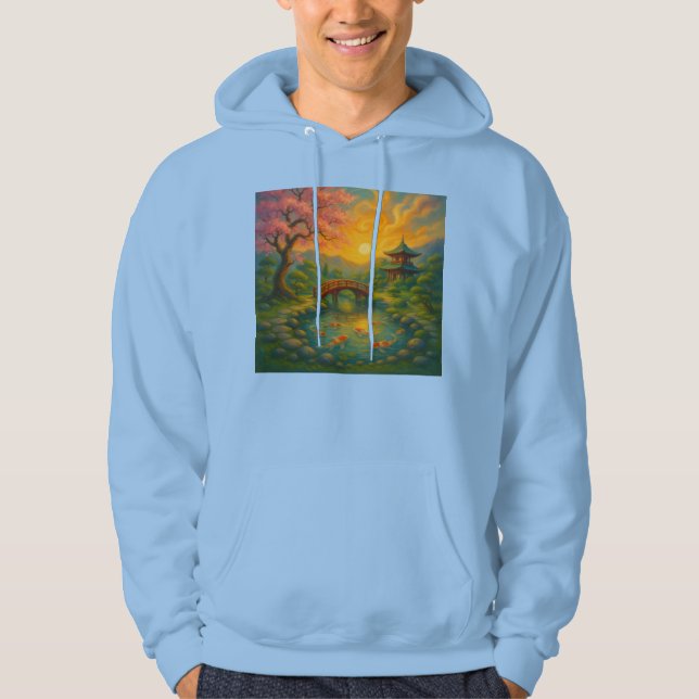 Japanska Zen Garden Sunset Hoodie (Framsida)
