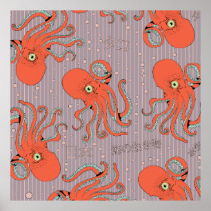 Japanskt bläckfiskmönster poster