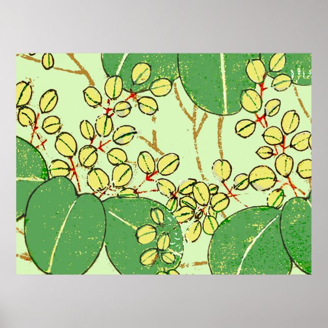 Japanskt blad blomster botaniskt konst mönster poster (Framsidan)