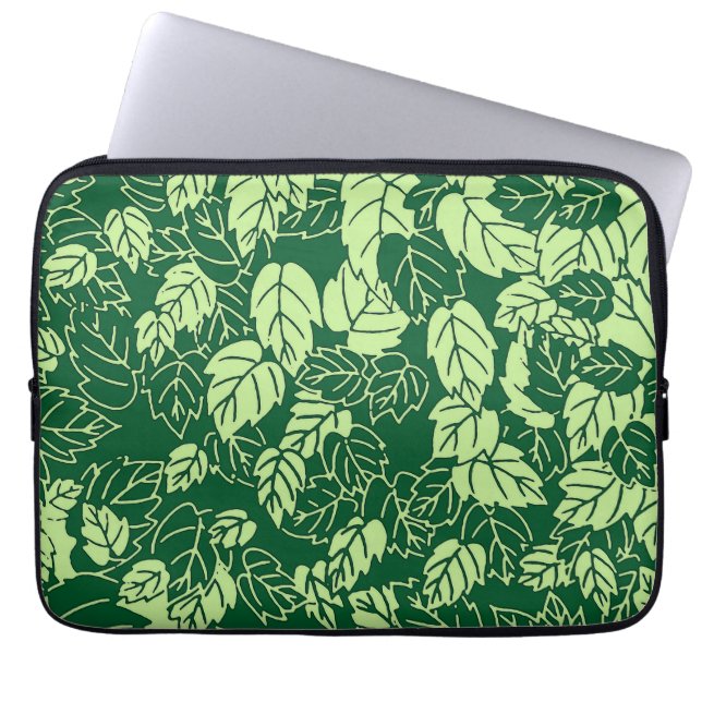 Japanskt bladtryck, smaragd och limegrönt laptop sleeve (Framsidan)