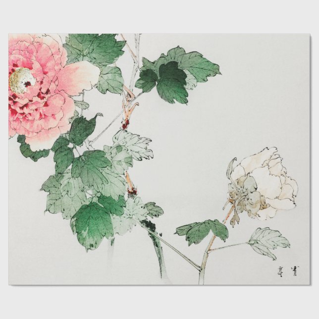 JAPANSKT BLOMMATRÄKLOSSTRYCK som slår in papper Presentpapper (Platt)