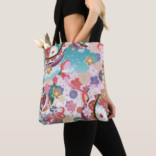 Japanskt Blommönster Tote Bag Tygkasse