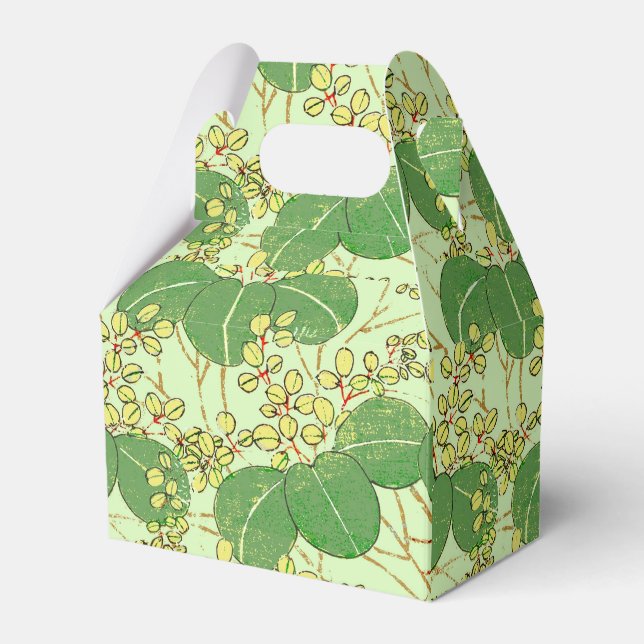Japanskt botaniskt grönt blad Träsnittstryck Presentaskar (Framsidan Sidan)