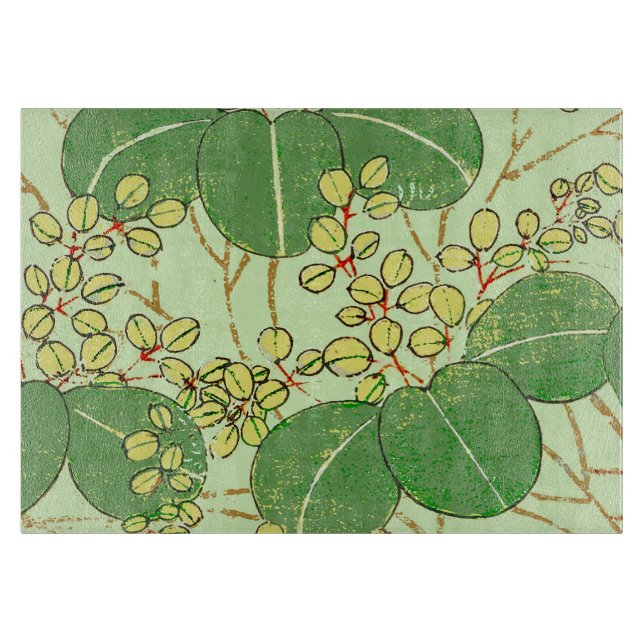 Japanskt botaniskt grönt bladträsnittstryck (Framsidan)