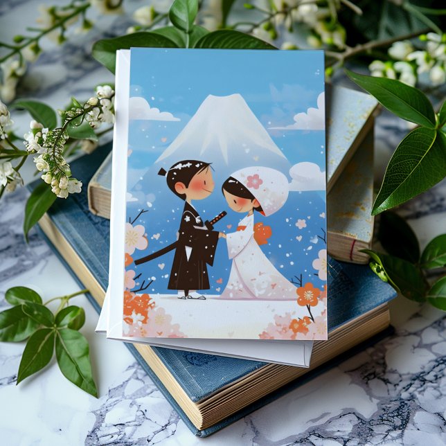 Japanskt Bröllop Cute Couple Inbjudan (Skapare uppladdad)