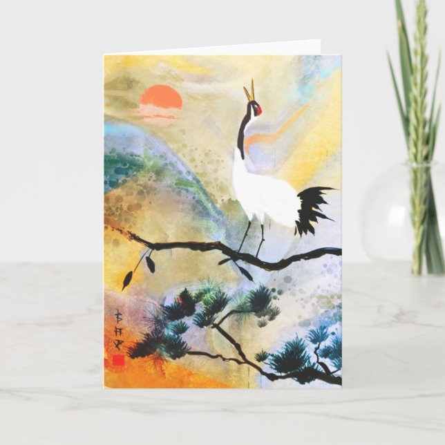 Japanskt Crane-hälsningskort Kort (Framsida)
