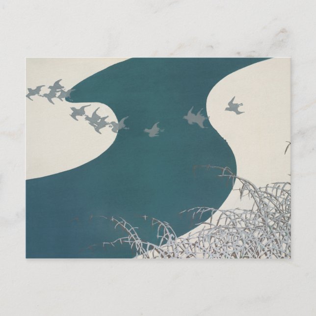 Japanskt flodlandskap traditionella vintagar tä vykort (Framsida)