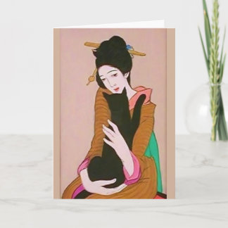Japanskt Geisha- och Black Cat-gratulationskort Kort