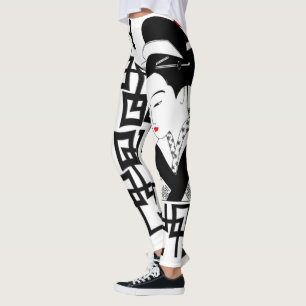 Japanskt geisha, svart, vitt grafiskt papper leggings