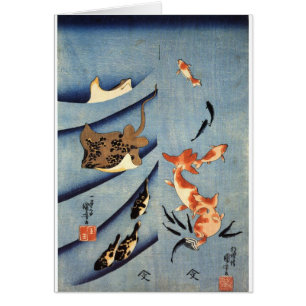 Japanskt havsliv forntida japansk konst. c. 1800's hälsningskort