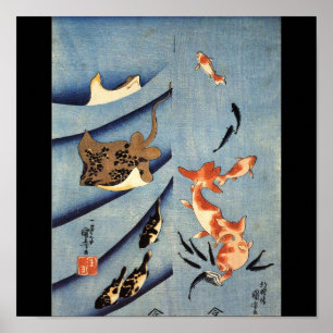 Japanskt havsliv forntida japansk konst. c. 1800's poster