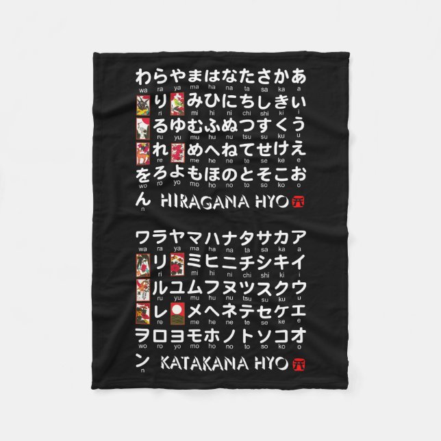 Japanskt hiragana- & Katakanabord (som leker kort) Fleecefilt (Framsidan)