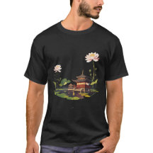 japanskt huslandskap och vatten-reflektion