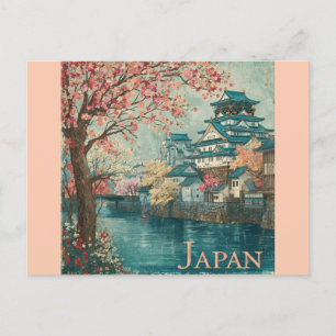 Japanskt japanskt Temple Cherry Blommar Travel Vykort