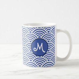 Japanskt klassiskt vågmönster med monogram kaffemugg