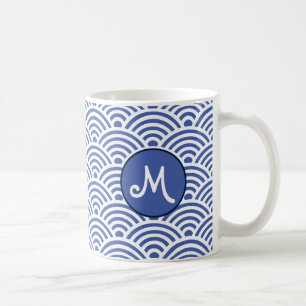 Japanskt klassiskt vågmönster med monogram kaffemugg