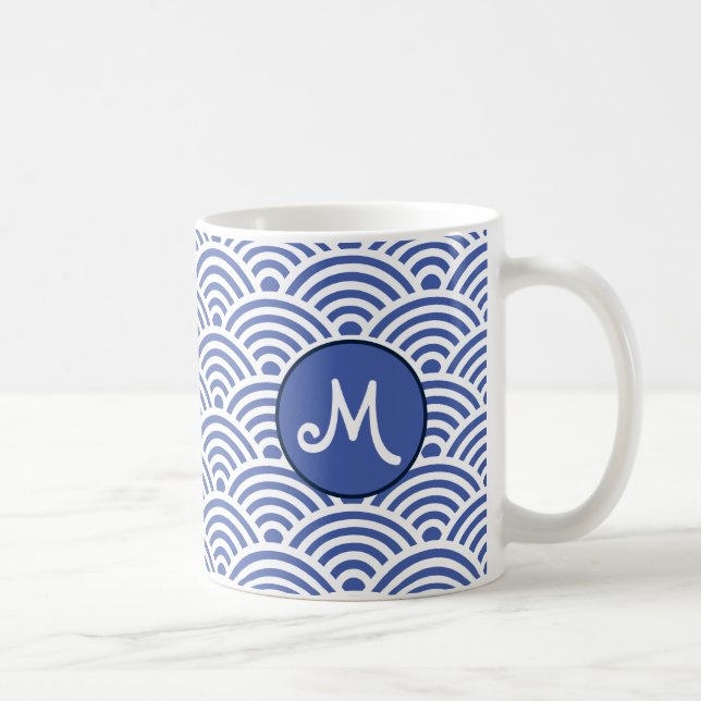 Japanskt klassiskt vågmönster med monogram kaffemugg (Höger)