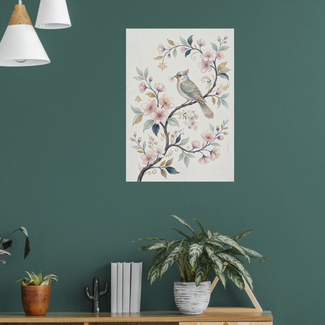 Japanskt Körsbärsblomster Fågel Konsttryck | Bota Poster (Vardagsrum 1)
