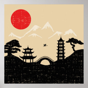 Japanskt landskap - Grunge Stil Poster