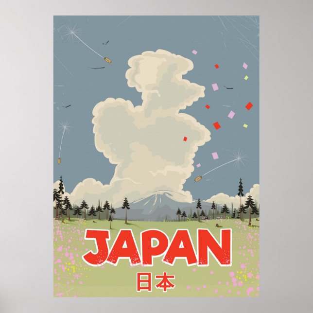 Japanskt montage Fiji vintage stil tecknad Poster (Framsidan)