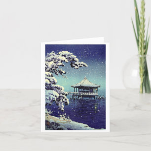 Japanskt Riverside Winter Scene-kort Helgkort