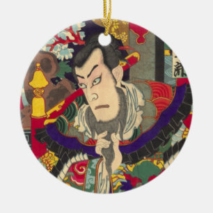 Japanskt Samuraiträklosstryck Julgransprydnad Keramik