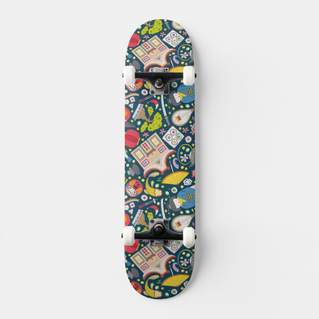 Japanskt Seamless mönster Mini Skateboard Bräda 18,5 Cm (Framsida)