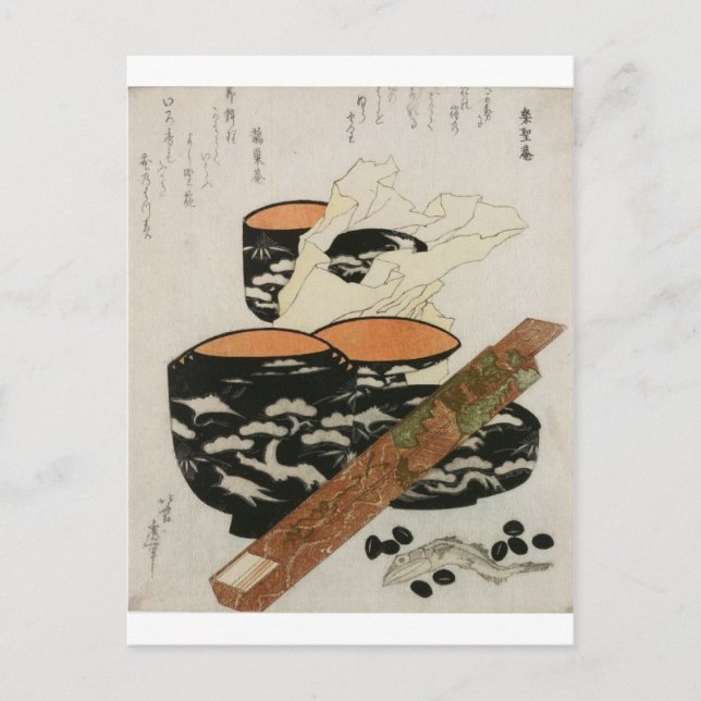 Japanskt serviss och fisk cirka 1800-talet vykort (Framsida)