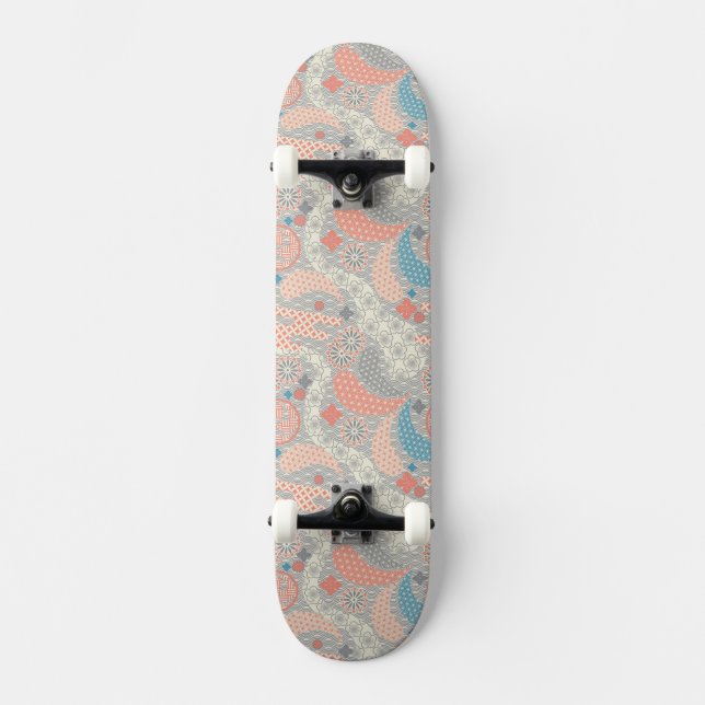 Japanskt stilmönster. Illustration Old School Skateboard Bräda 21,6 Cm (Framsida)