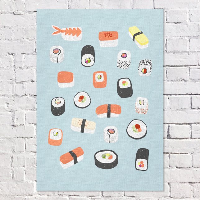 Japanskt Sushi Blått Canvastryck (Japanese sushi fun wall art)